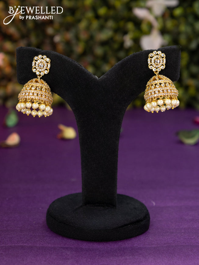 Antique jhumka with cz stones and pearl hangings