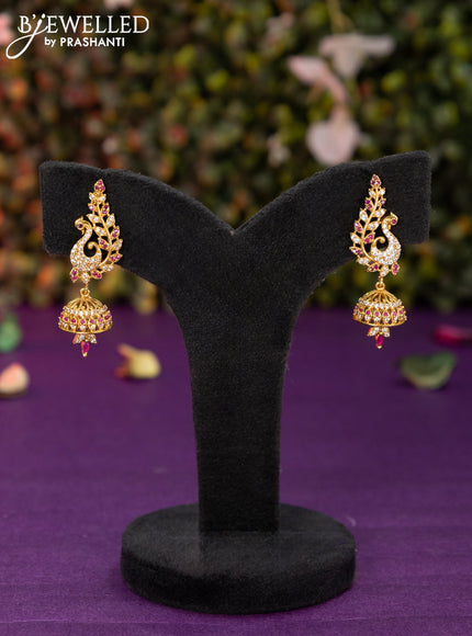 Antique jhumka peacock design with pink kemp & cz stones hanging