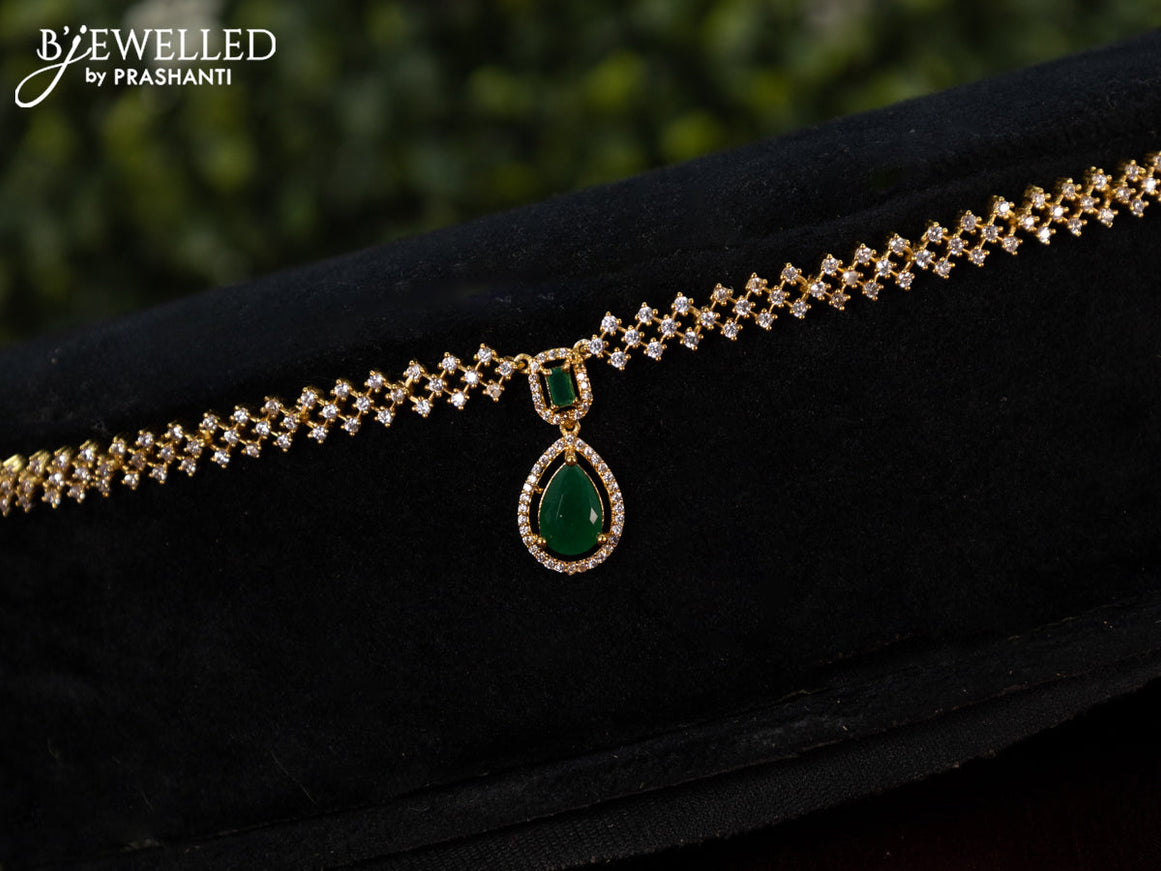 Antique hip chain with emerald and cz stones