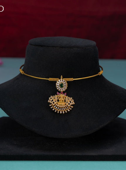 Antique ring type choker lakshmi design with kemp and cz stones