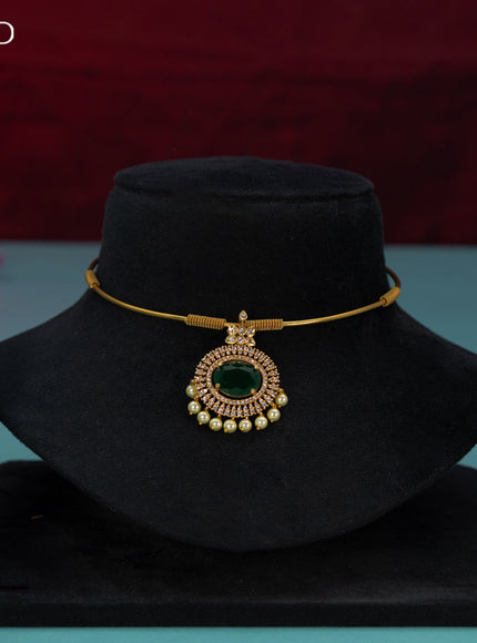 Antique ring type choker with emerald & cz stones and pearl hangings