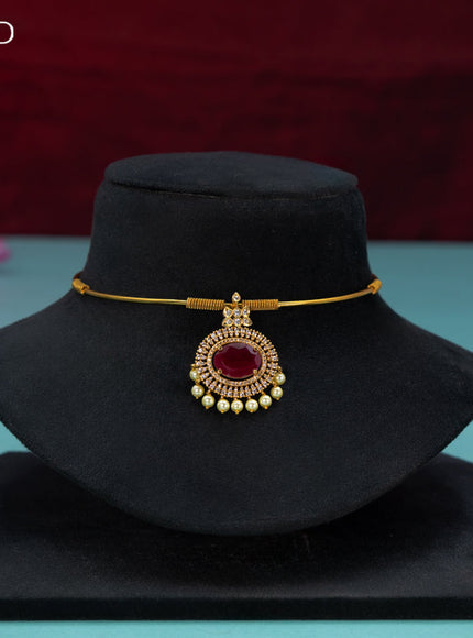 Antique ring type choker with ruby & cz stones and pearl hangings