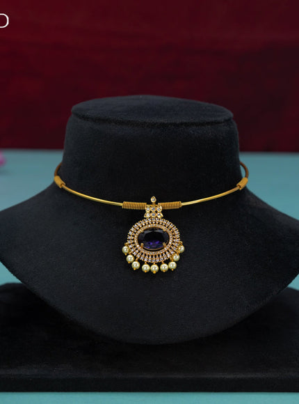 Antique ring type choker with sapphire & cz stones and pearl hangings