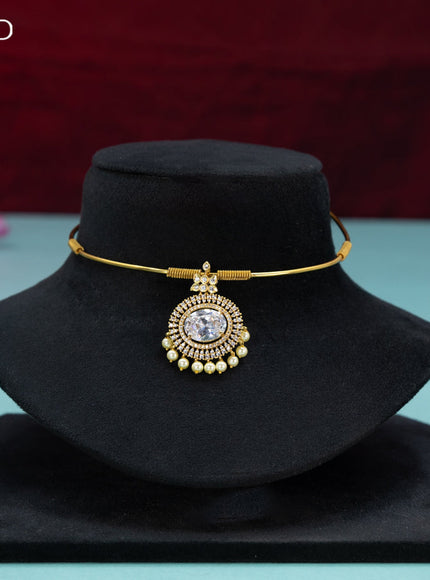 Antique ring type choker with cz stones and pearl hangings