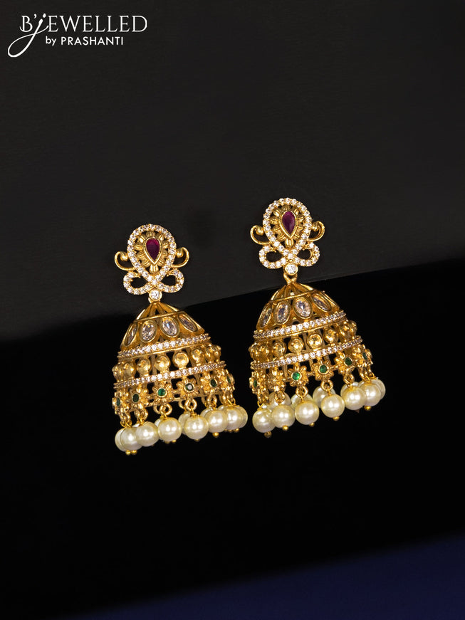 Pearl haaram lakshmi design with kemp & cz stones and pearl hangings