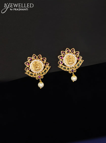 Pearl haaram lakshmi design with kemp & cz stones and pearl hangings