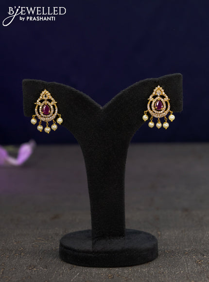 Antique earrings with ruby & cz stones and pearl hangings