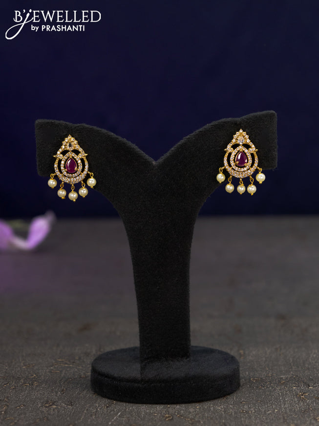 Antique earrings with ruby & cz stones and pearl hangings