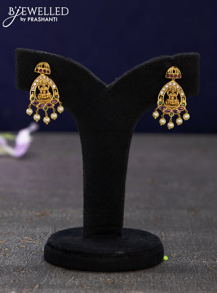 Antique earrings lakshmi design with kemp & cz stones and pearl hangings