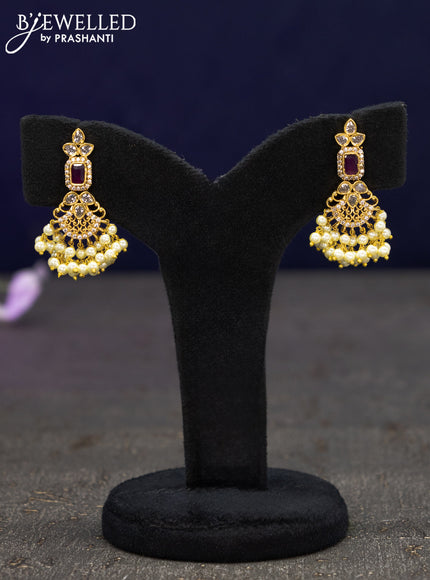 Antique earrings with pink kemp & cz stones and pearl hangings