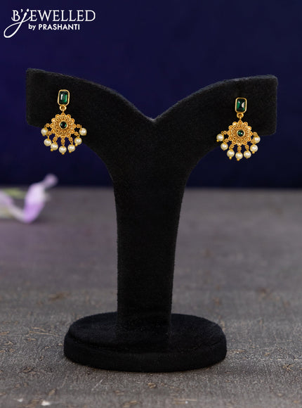 Antique earrings with emerald & cz stones and pearl hangings