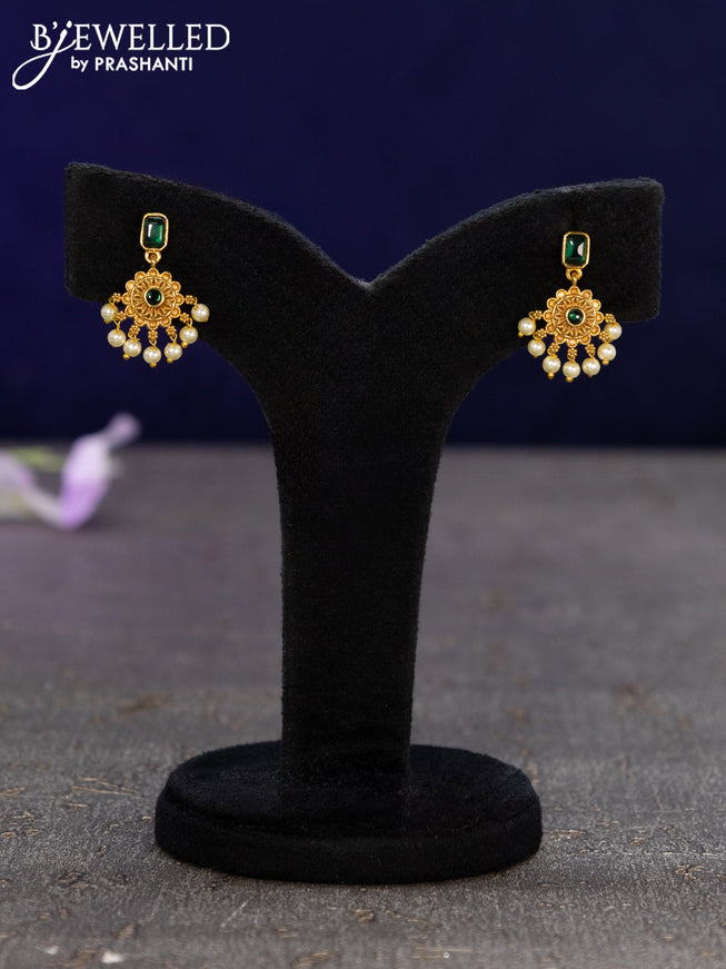 Antique earrings with emerald & cz stones and pearl hangings