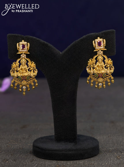 Antique earrings lakshmi design with kemp & cz stones and golden beads hangings