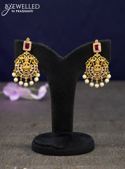 Antique earrings lakshmi design with kemp & cz stones and pearl hangings