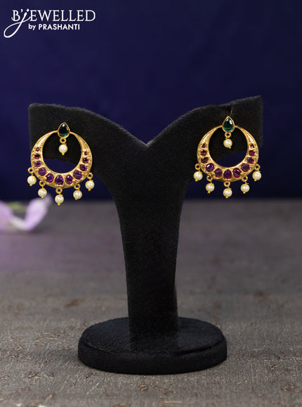 Antique earrings chandbali design with kemp stones and pearl hangings