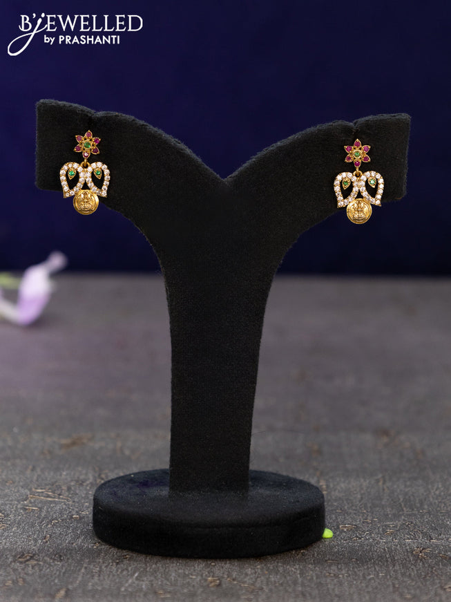 Antique earrings lakshmi design with kemp and cz stones