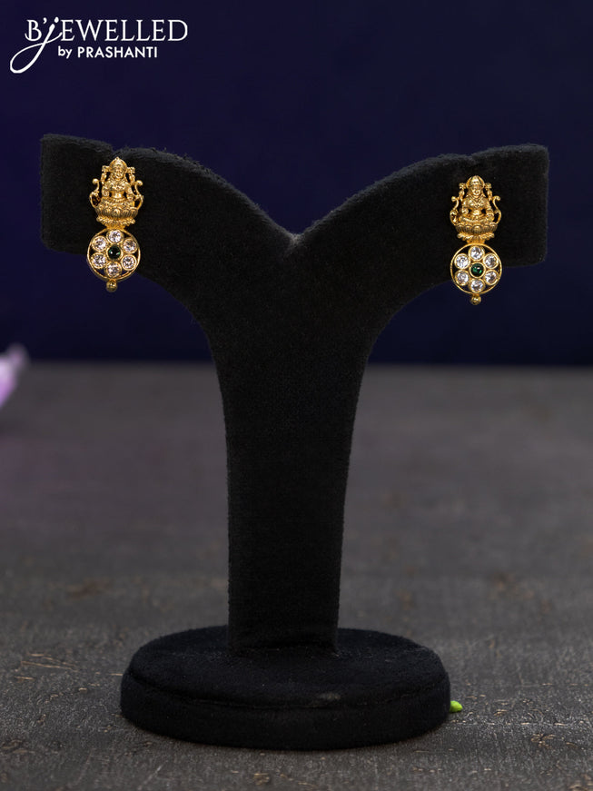 Antique earrings lakshmi design with emerald and cz stones