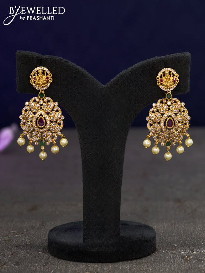 Antique earrings with kemp & cz stones and pearl hangings