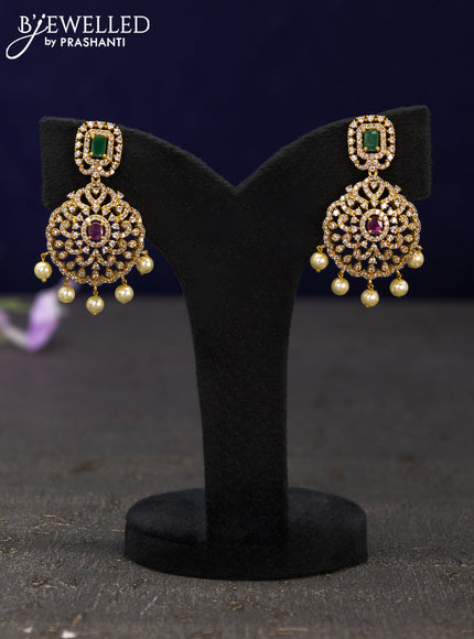 Antique earrings with kemp & cz stones and pearl hangings