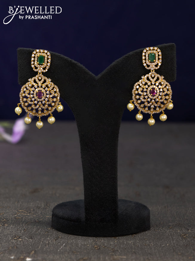 Antique earrings with kemp & cz stones and pearl hangings