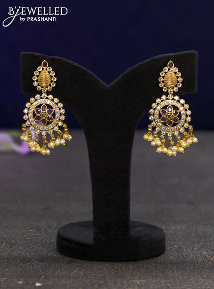 Antique earrings with kemp & cz stones and pearl hangings