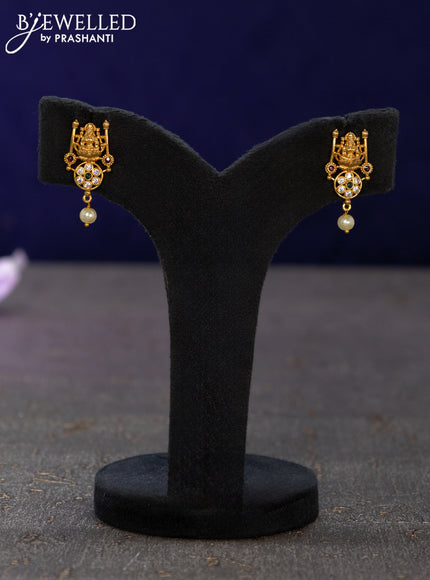 Antique earrings lakshmi design with kemp & cz stones and pearl hangings