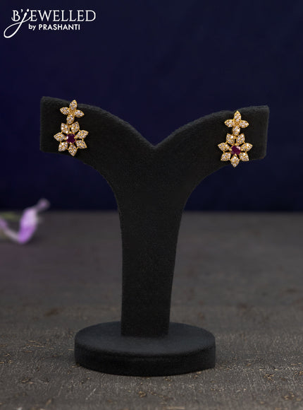 Antique earrings floral design with ruby & cz stones