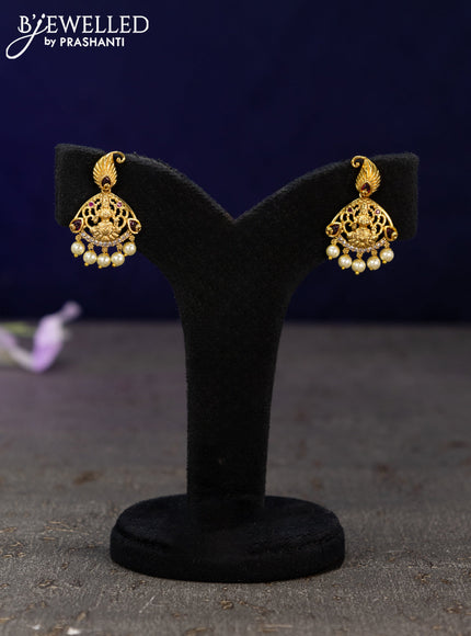 Antique earrings lakshmi design with kemp & cz stones and pearl hangings