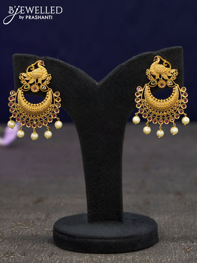 Antique earrings peacock design with kemp stones and pearl hangings