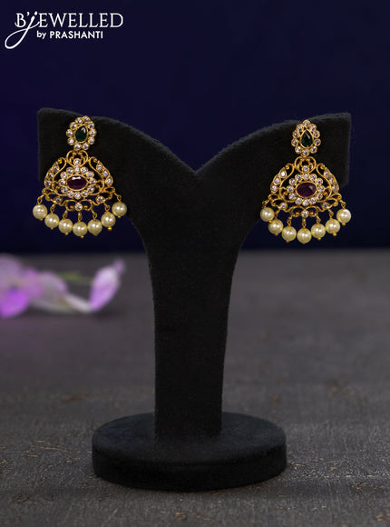 Antique earrings with kemp & cz stones and pearl hangings