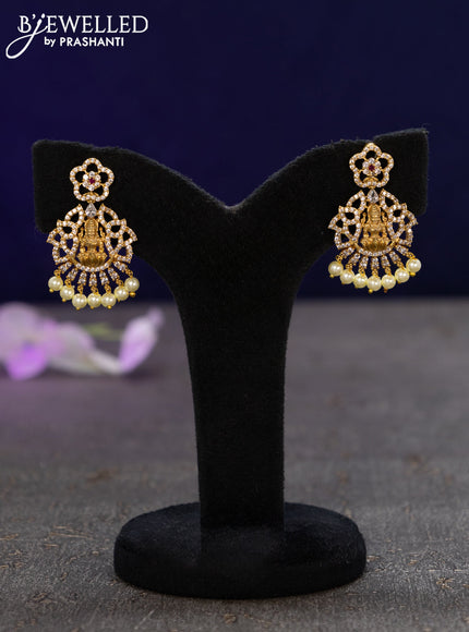 Antique earrings lakshmi design with ruby & cz stones and pearl hangings