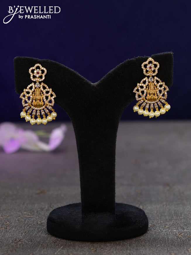 Antique earrings lakshmi design with ruby & cz stones and pearl hangings