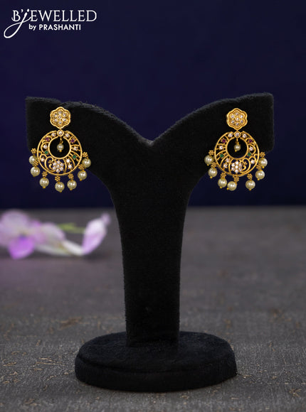 Antique earrings with kemp & cz stones and pearl hangings