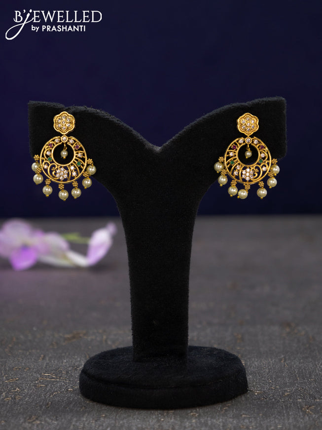 Antique earrings with kemp & cz stones and pearl hangings