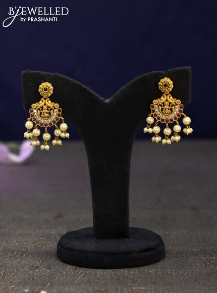 Antique earrings lakshmi design with kemp & cz stones and pearl hangings