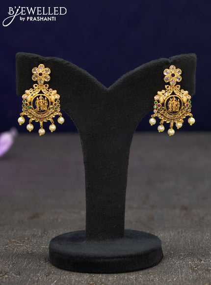 Antique earrings ram darbar design with kemp & cz stones and pearl hangings