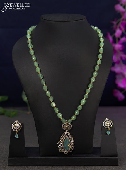 Beaded mint green necklace with emerald and cz stones in victorian finish