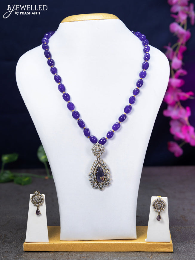 Beaded violet necklace with cz stones in victorian finish