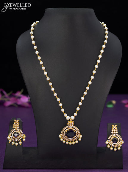 Pearl necklace with violet & cz stones and pearl hangings