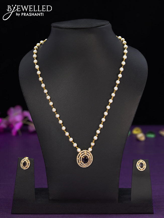 Pearl necklace with violet and cz stones