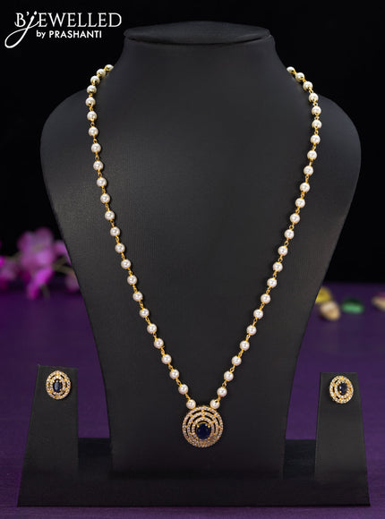 Pearl necklace with sapphire and cz stones