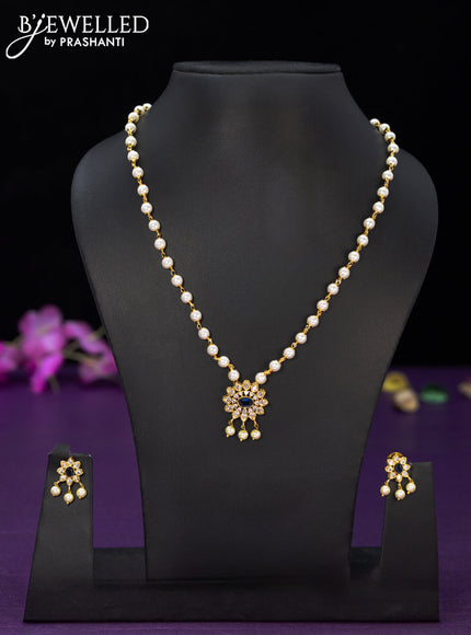 Pearl necklace with cz stones and pearl hangings