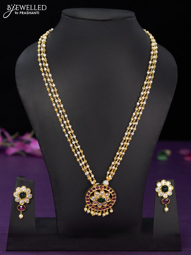 Pearl necklace floral design with kemp & cz stones and pearl hangings