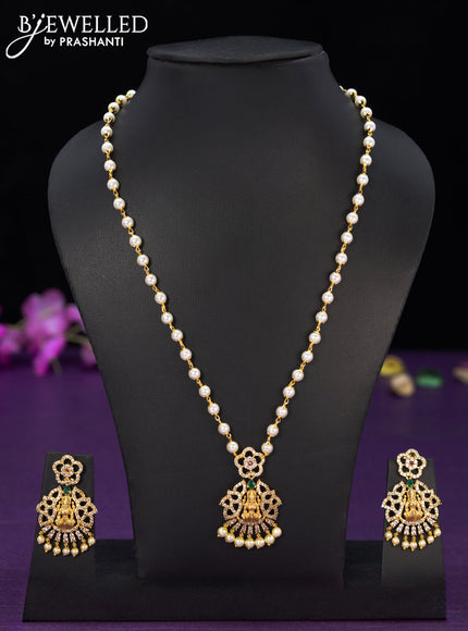 Pearl necklace lakshmi design with kemp & cz stones and pearl hangings