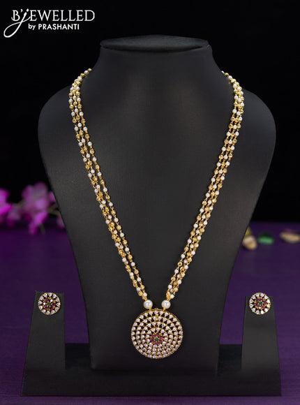 Pearl necklace with kemp and cz stones