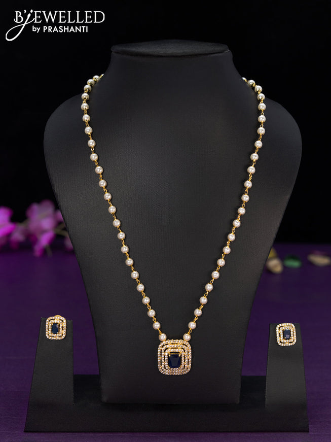 Pearl necklace with sapphire and cz stones