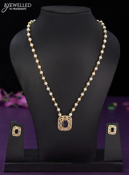 Pearl necklace with violet and cz stones