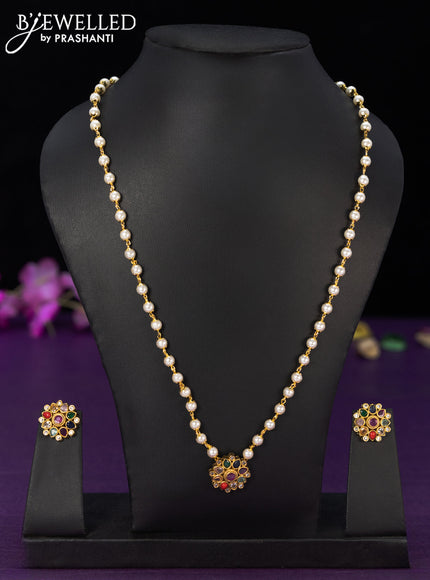 Pearl necklace with multicolour and cz stones