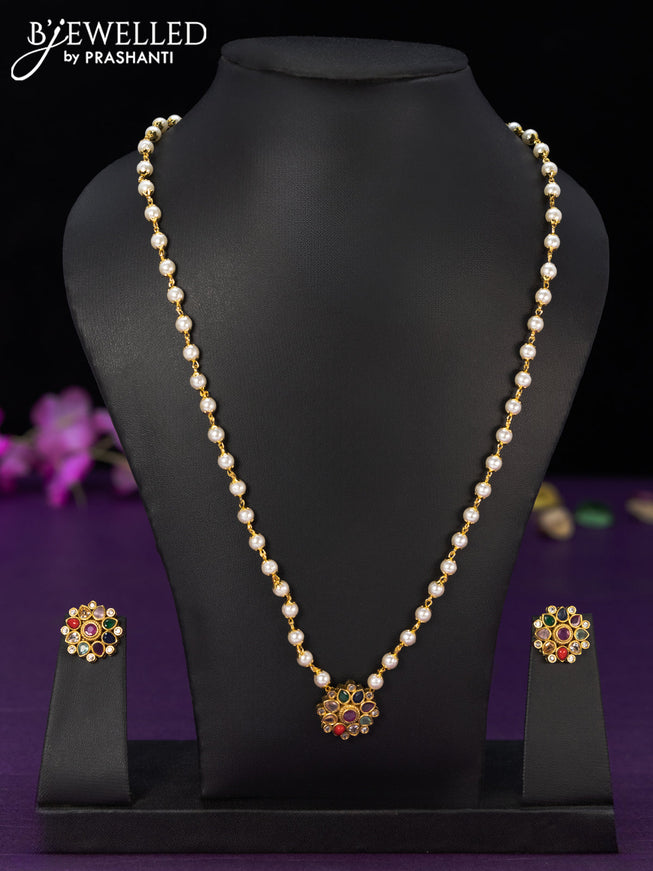 Pearl necklace with multicolour and cz stones