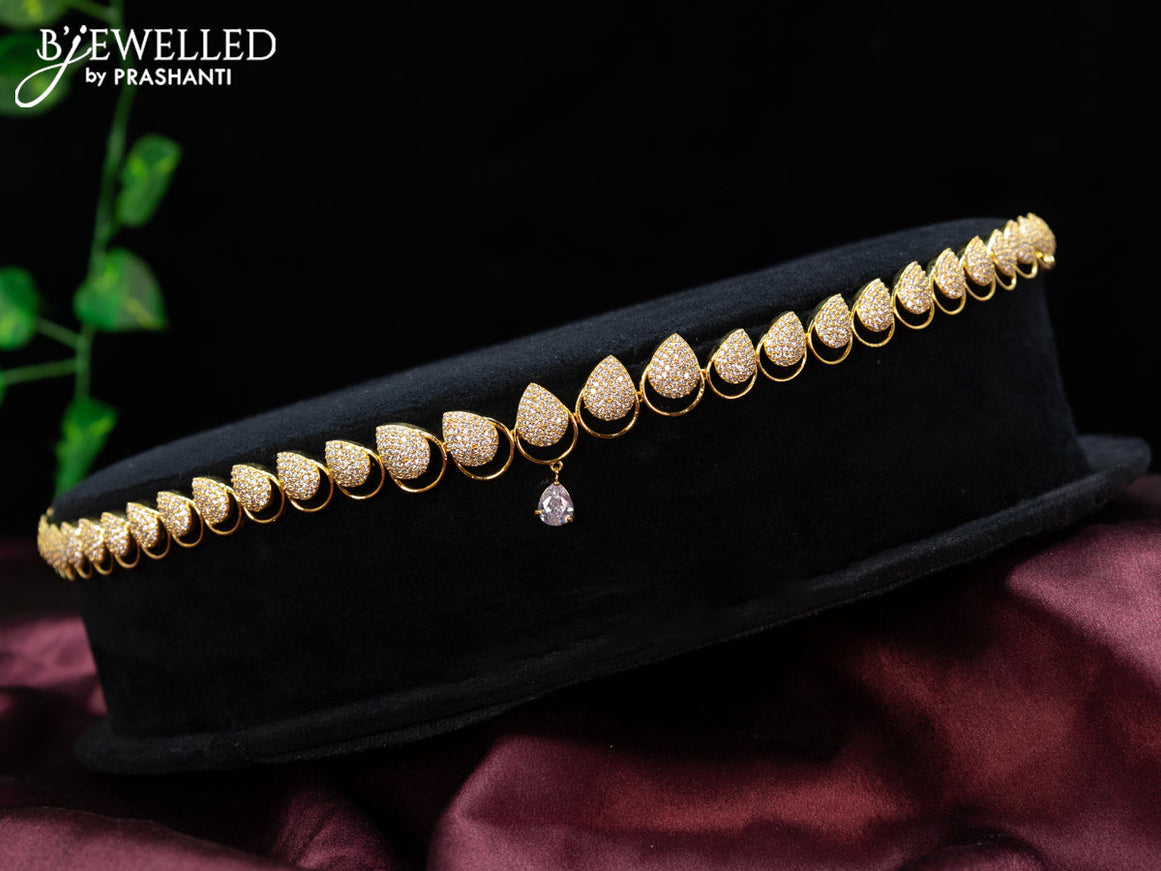 Zircon hip chain with cz stones in gold finish